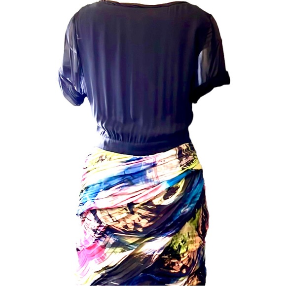 Diane Von Furstenberg Multicolor Print Ruched Mini Dress, size 10 - Picture 6 of 12